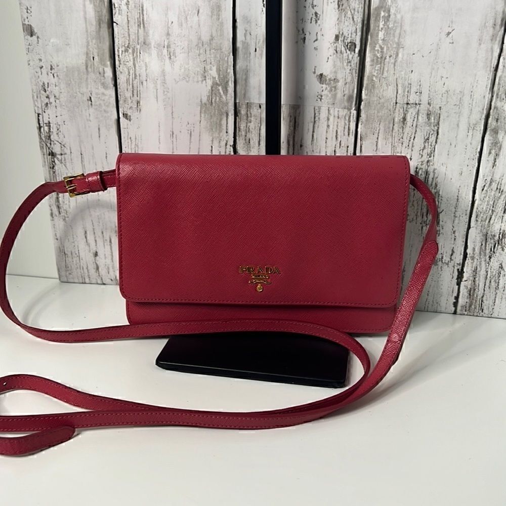 PRADA Saffiano clutch crossbody pink bag - Picture 2 of 16